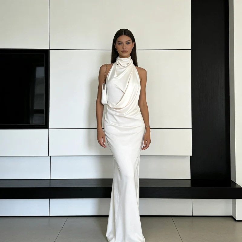 Damen Elegantes Abendkleid mit asymmetrischem Kragen Nord Taschen