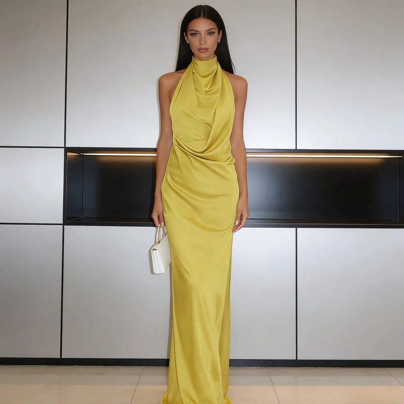Damen Elegantes Abendkleid mit asymmetrischem Kragen Nord Taschen