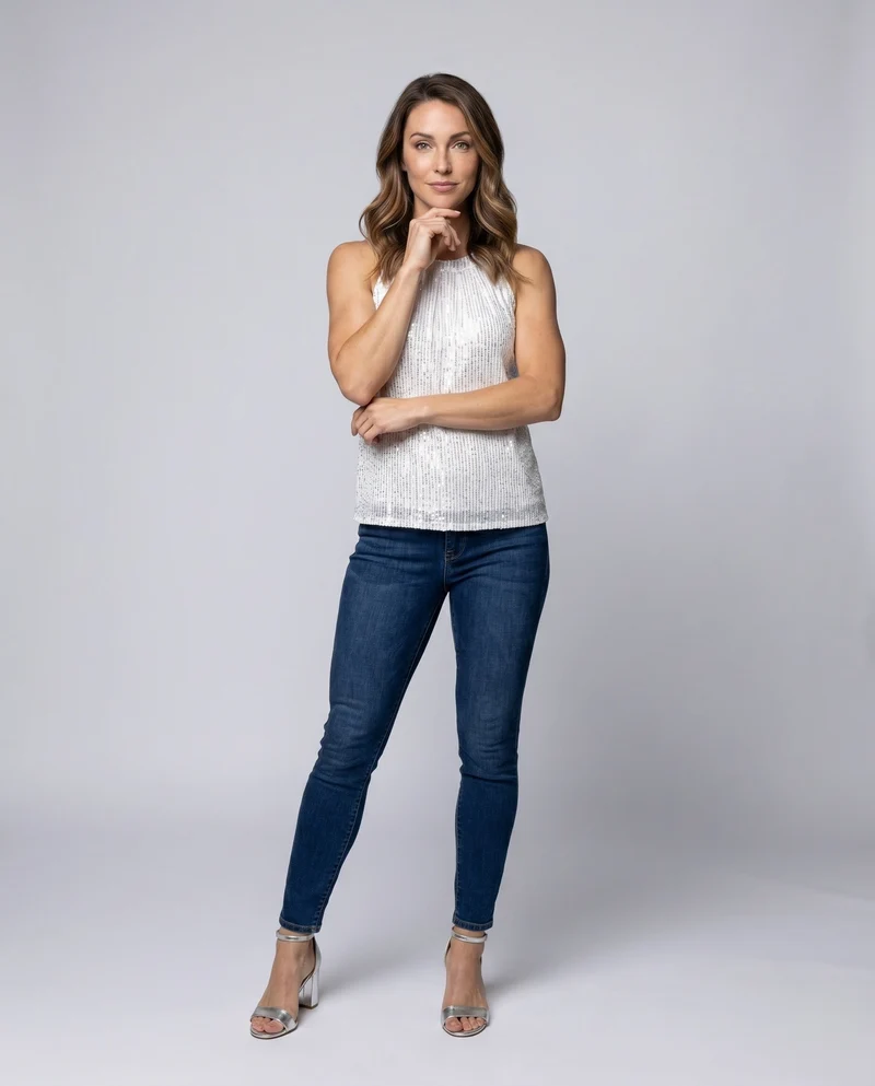 Damen Glitzerndes Top mit gerafftem Halsbereich