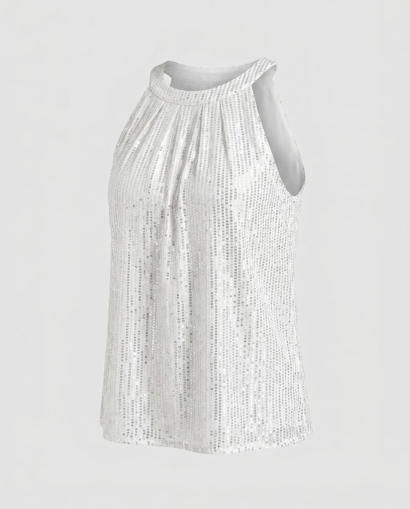 Damen Glitzerndes Top mit gerafftem Halsbereich