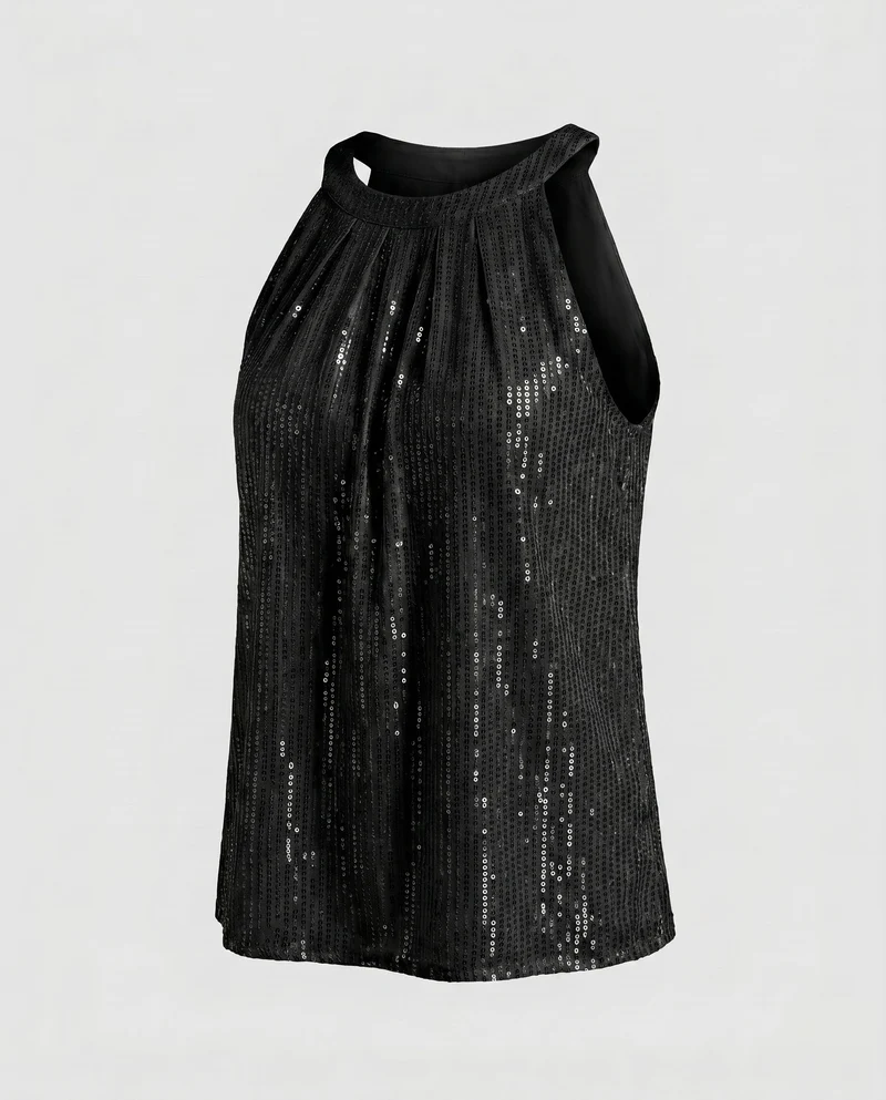 Damen Glitzerndes Top mit gerafftem Halsbereich