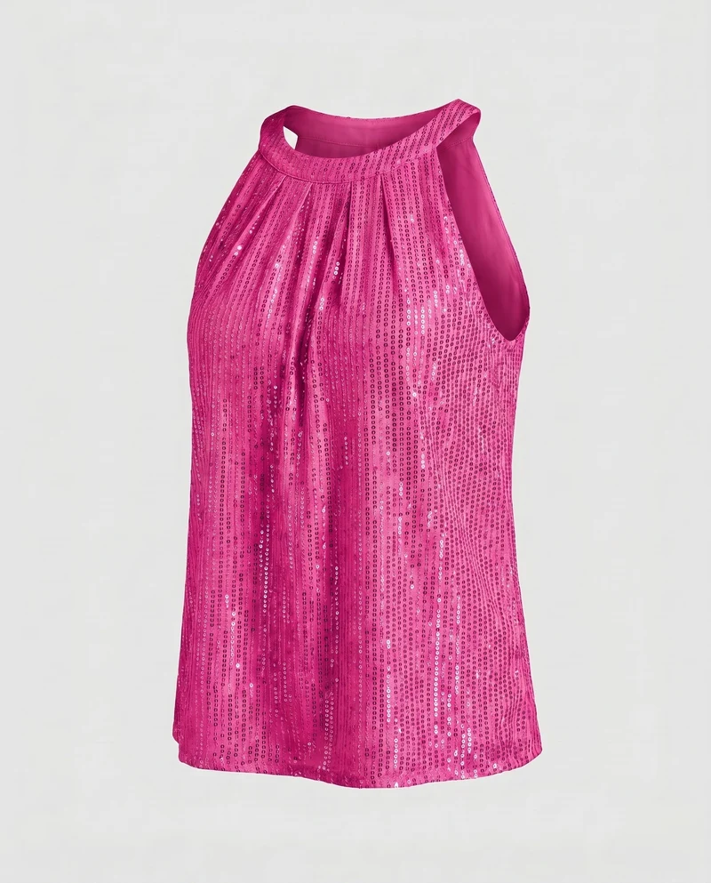 Damen Glitzerndes Top mit gerafftem Halsbereich