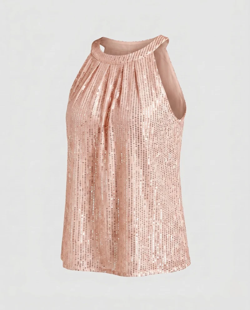 Damen Glitzerndes Top mit gerafftem Halsbereich