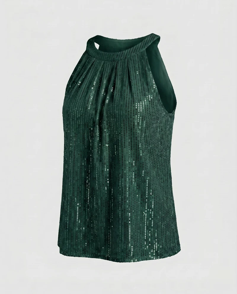 Damen Glitzerndes Top mit gerafftem Halsbereich