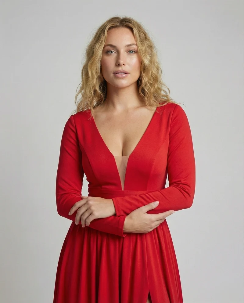 Damen Abendkleid V-Ausschnitt Oberschenkelschlitz