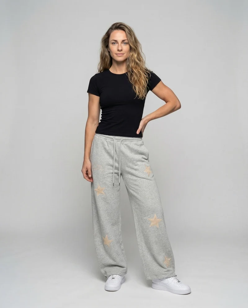 Damen Sweat-Palazzohose Stern-Applikationen