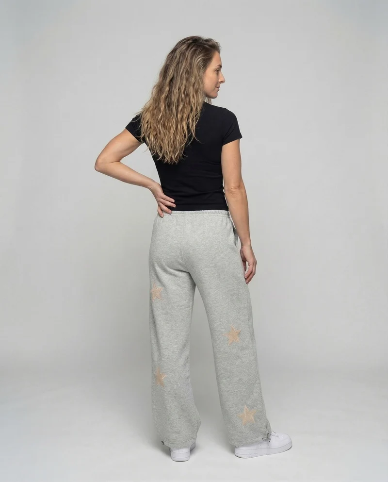 Damen Sweat-Palazzohose Stern-Applikationen