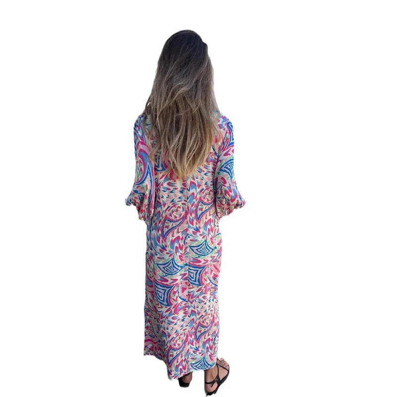 Damen Langarmkleid mit V-Ausschnitt und praktischen Taschen Nord Taschen