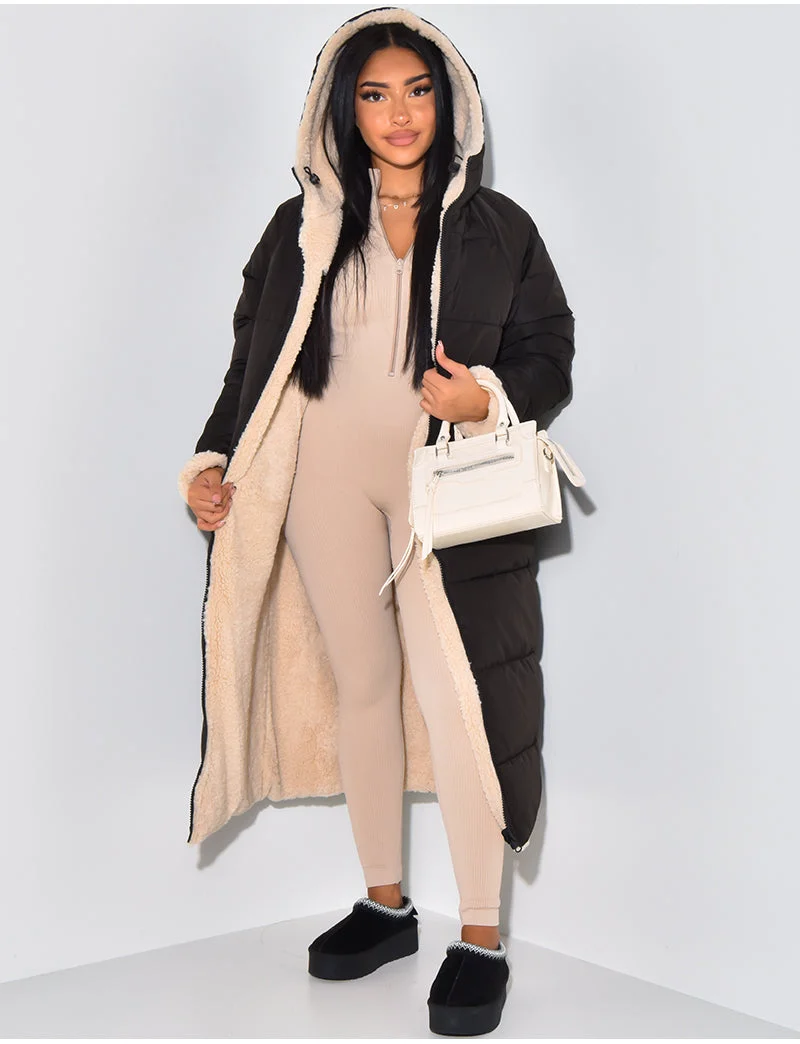 Winterjacke - luxuriöse lange Damenjacke mit Kapuze