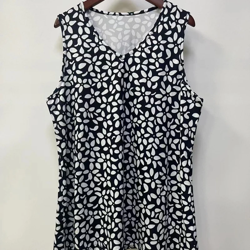 Damen ärmelloses V-Top mit floralem Print und seitlichen Eingrifftaschen