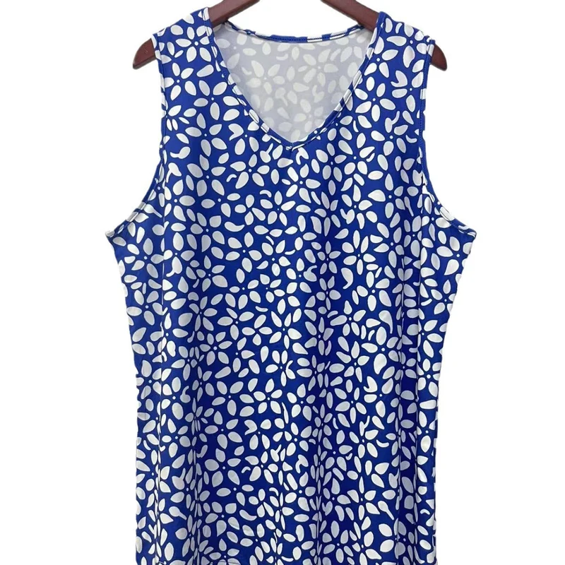 Damen ärmelloses V-Top mit floralem Print und seitlichen Eingrifftaschen