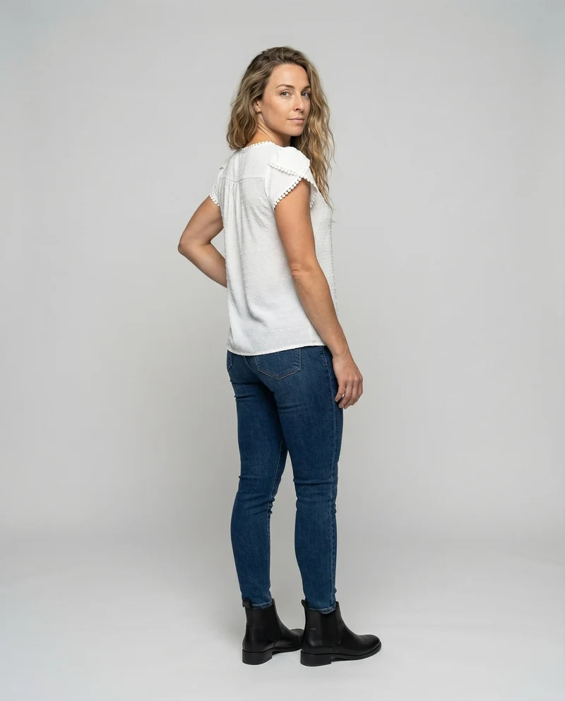 Damen Punktstruktur Baumwollmusselin Kurzbluse