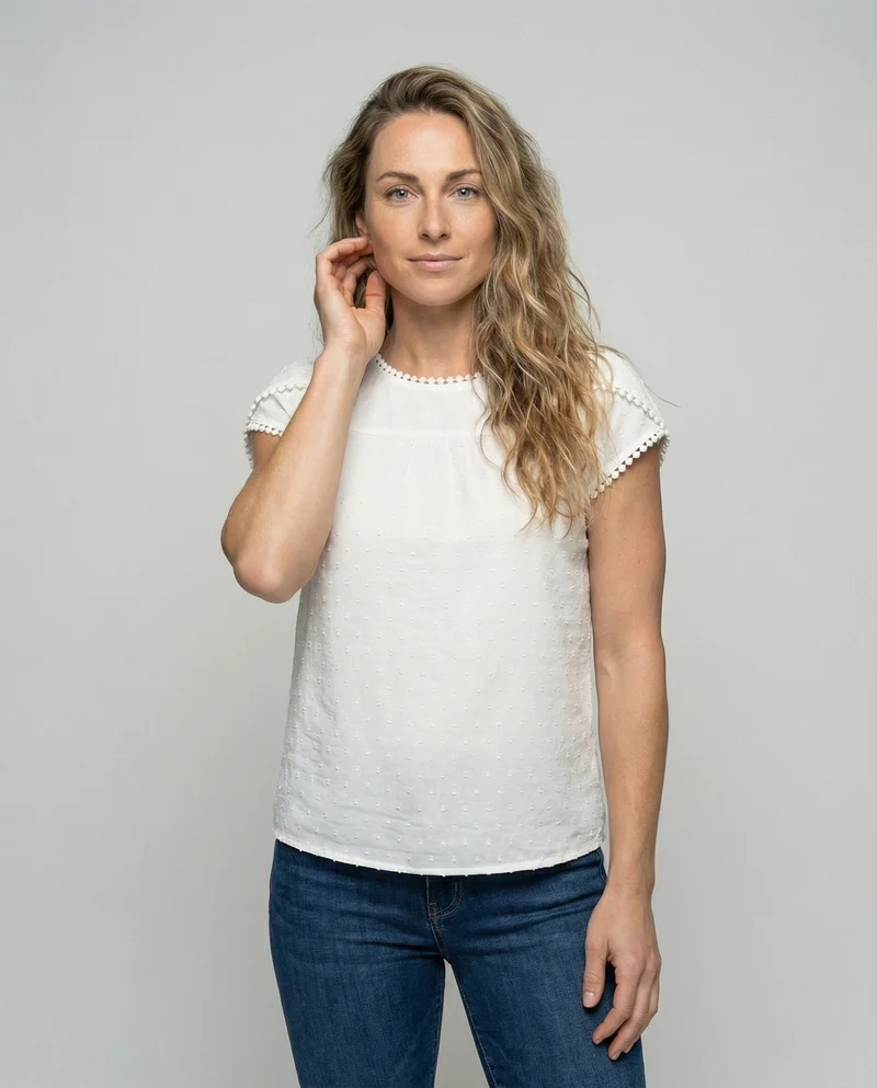 Damen Punktstruktur Baumwollmusselin Kurzbluse