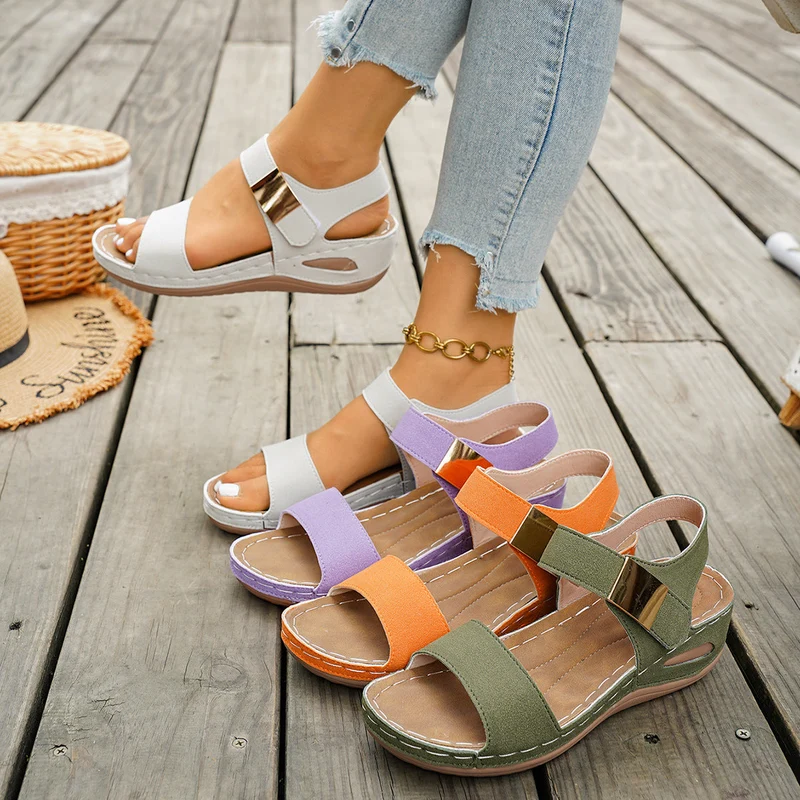 Damen Wedge-Sandalen mit modischem Riemendesign und elastischem Fußbett Nord Taschen