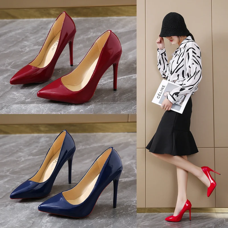 Damen nan spitzer bürotauglicher Pumps aus Lackoptik mit schmalem Stiletto und gepolstertem Komfortfußbett