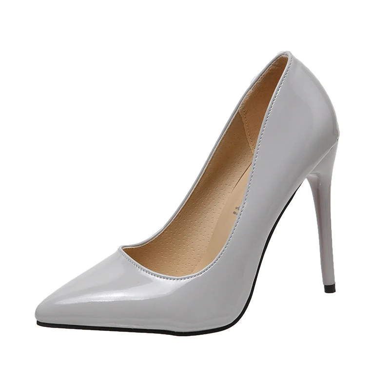 Damen nan spitzer bürotauglicher Pumps aus Lackoptik mit schmalem Stiletto und gepolstertem Komfortfußbett