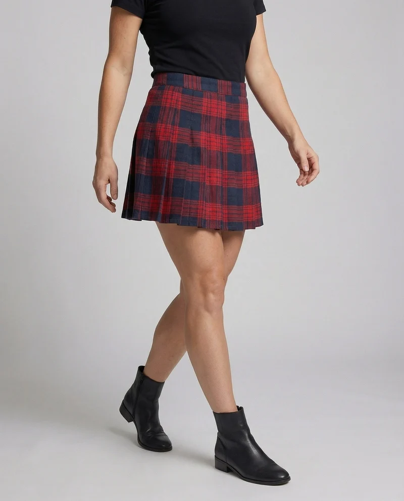 Damen Retro Gleichmäßiges Plissee MischgewNord Taschene Karominirock