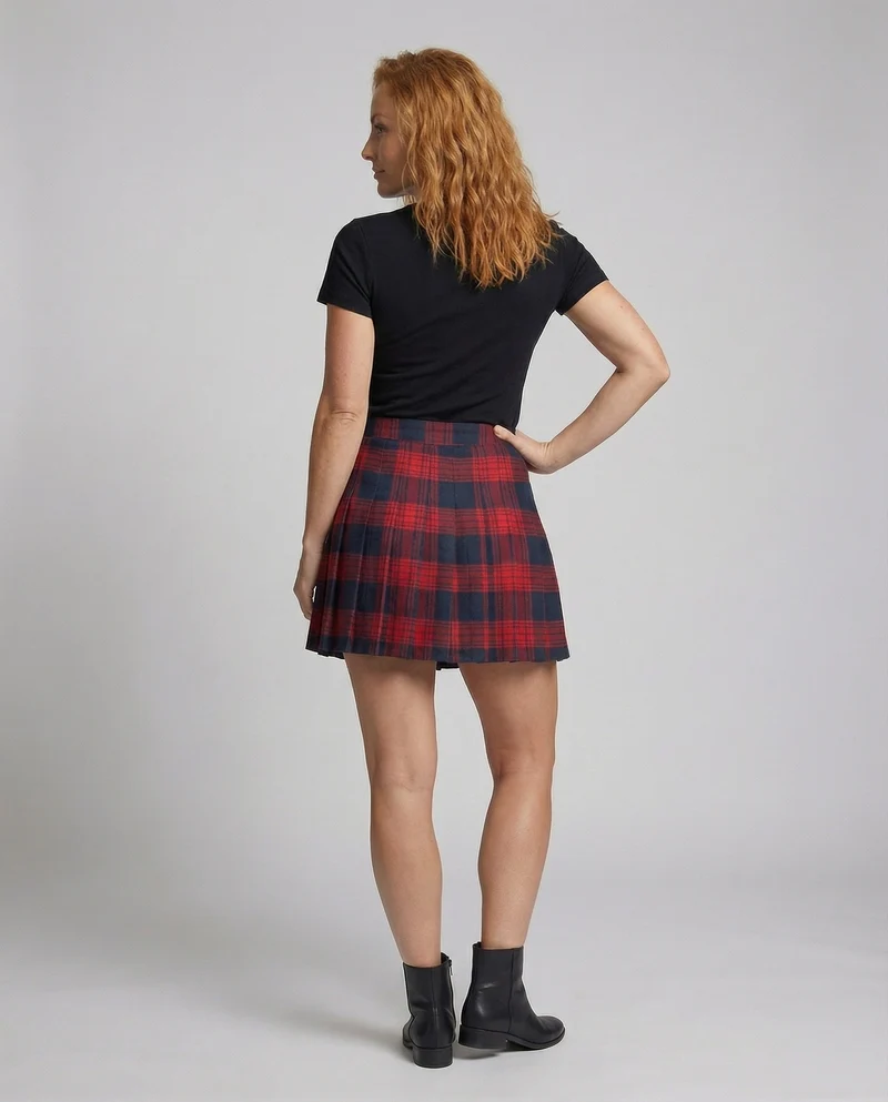Damen Retro Gleichmäßiges Plissee MischgewNord Taschene Karominirock
