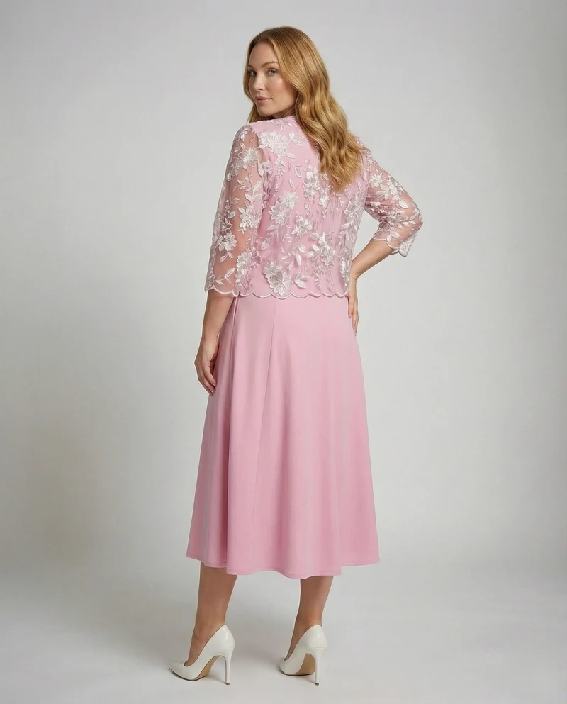 Damen zweiteiliges Midikleid mit Spitzenbolero