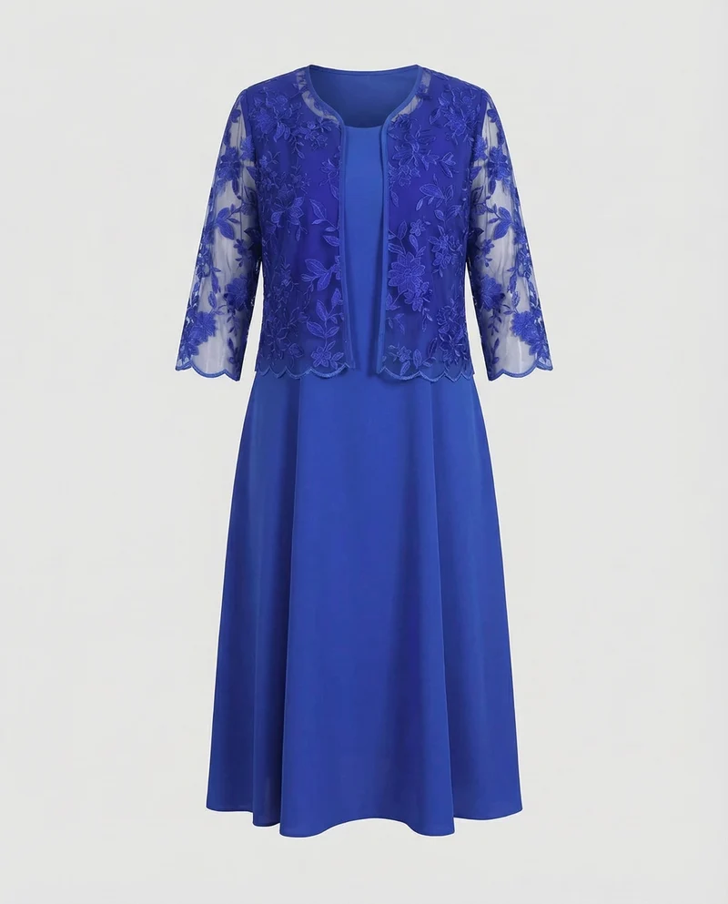 Damen zweiteiliges Midikleid mit Spitzenbolero