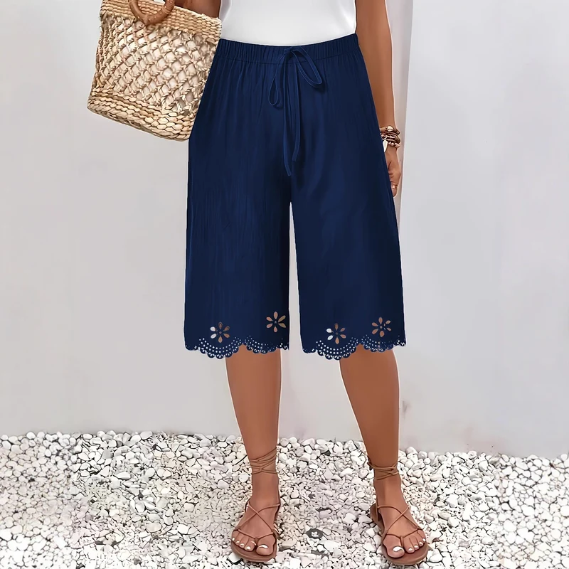 Damen Weite Culotte mit elegantem Lochmuster und elastischem Bund