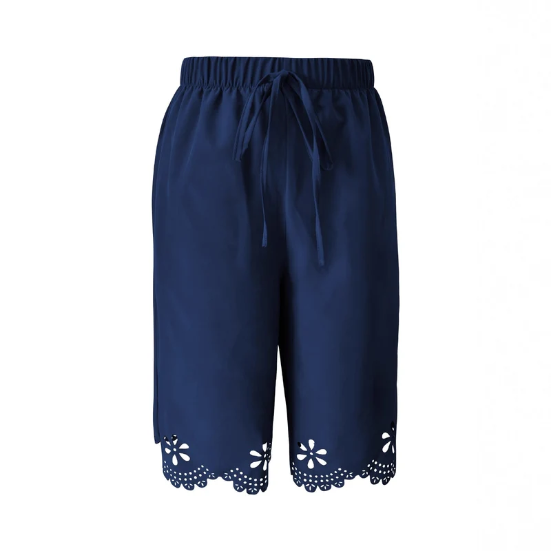Damen Weite Culotte mit elegantem Lochmuster und elastischem Bund