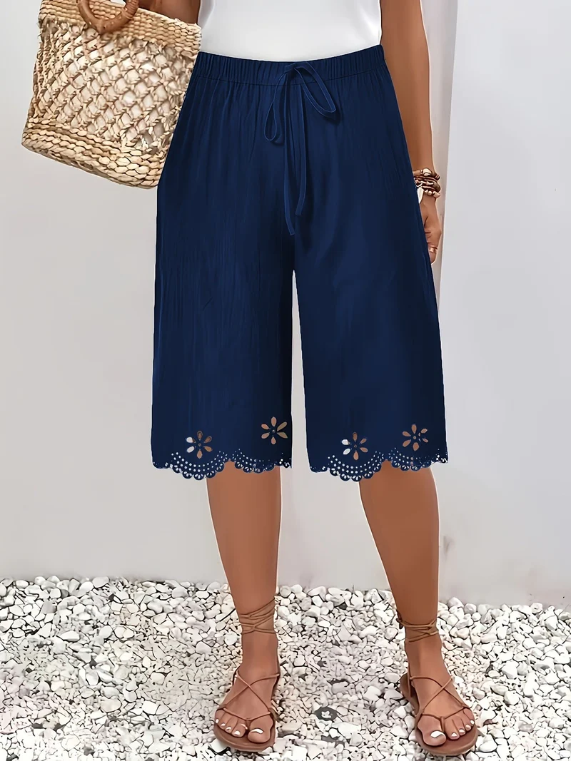 Damen Weite Culotte mit elegantem Lochmuster und elastischem Bund