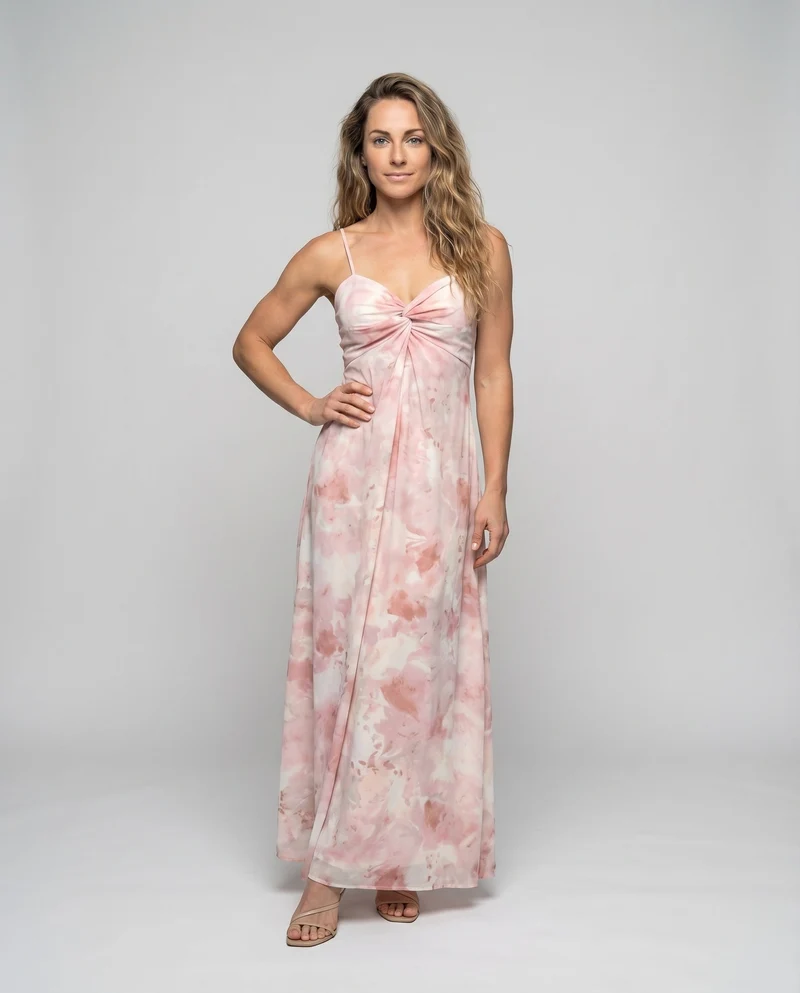 Damen Seidenoptik-Robe Drapierte Brust Bindeschärpe Bodenlang