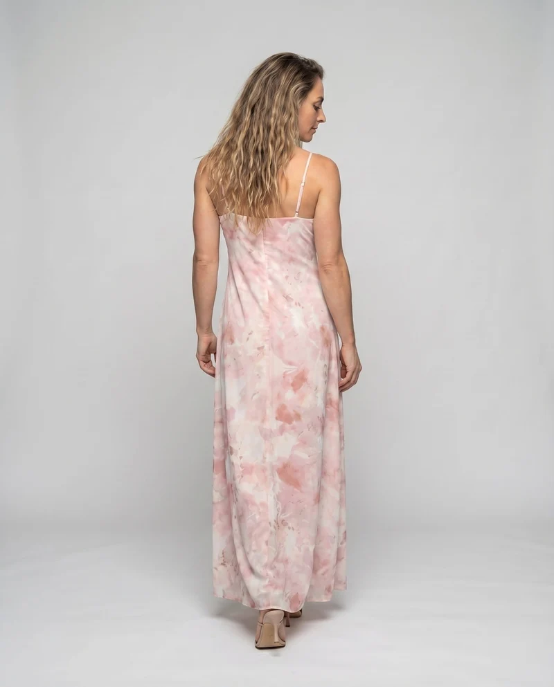 Damen Seidenoptik-Robe Drapierte Brust Bindeschärpe Bodenlang