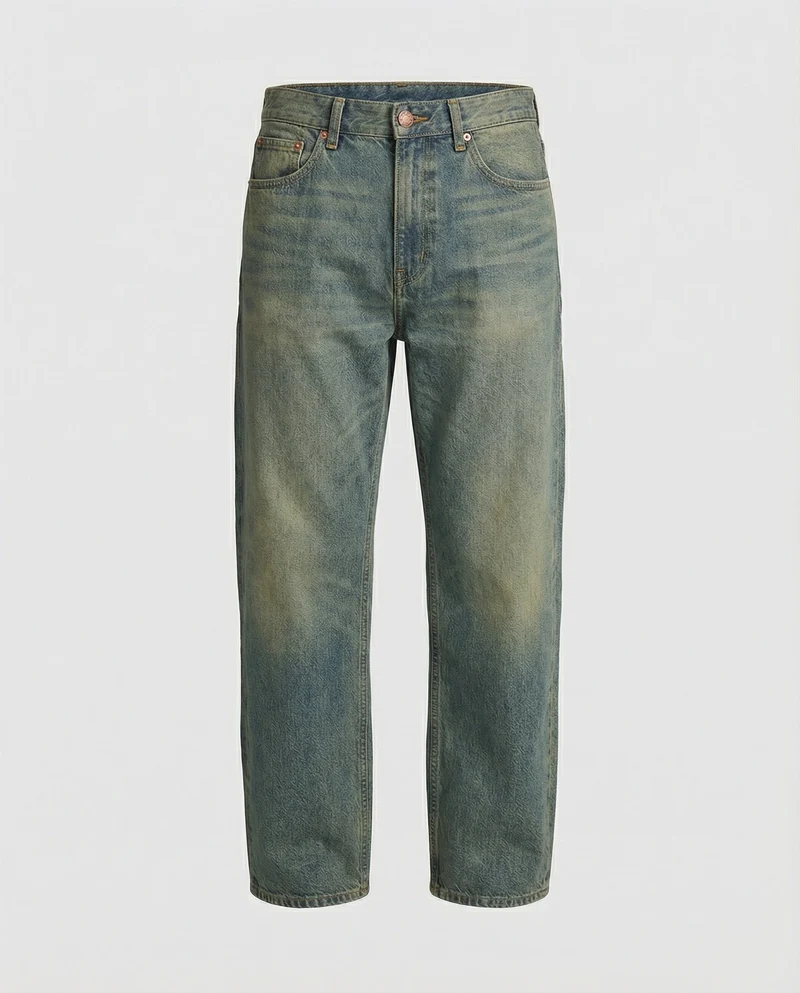 Herren Retro Jeans Straight Leg Washed Vibe High Street Denim Blau