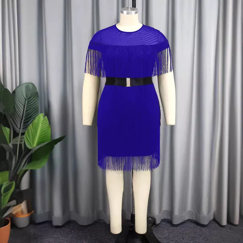 Damen Fransen Kleid mit elegantem Taillengürtel