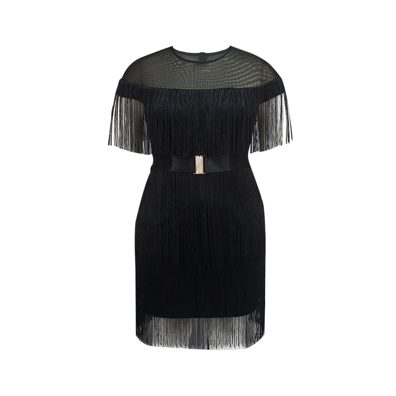 Damen Fransen Kleid mit elegantem Taillengürtel