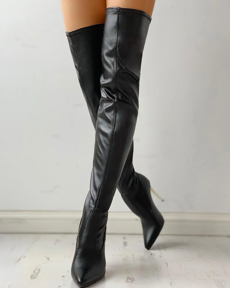Überknee Stiefel mit Ener Ferse und Reißverschluss