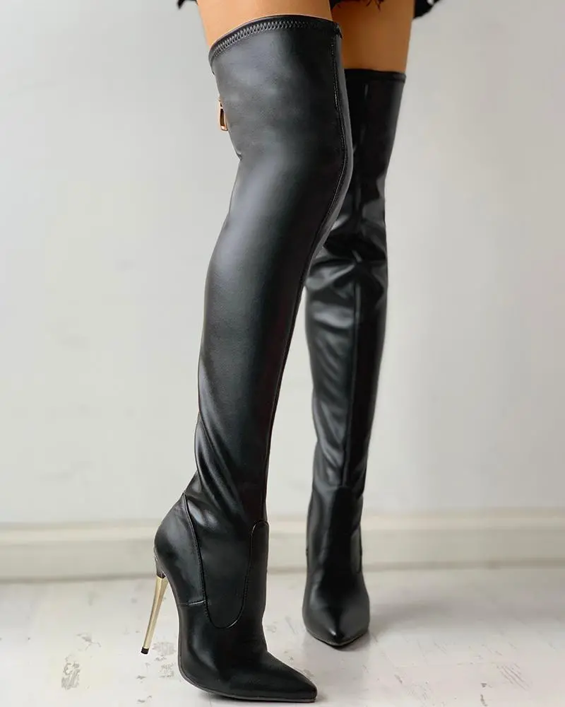 Überknee Stiefel mit Ener Ferse und Reißverschluss