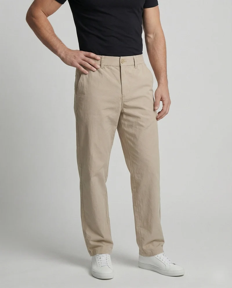 Herren nan lässig-weite Baumwollmix-Hose mit geradem Bein, elastischem Komfortbund und dezenten Eingrifftaschen