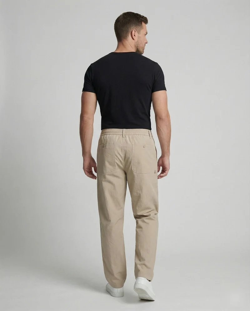 Herren nan lässig-weite Baumwollmix-Hose mit geradem Bein, elastischem Komfortbund und dezenten Eingrifftaschen