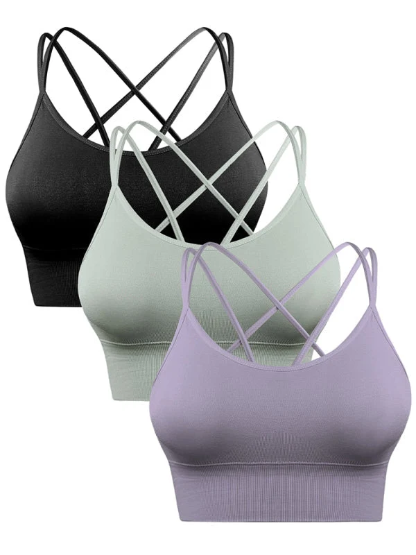 3Er Pack Damen Sport Bh Gepolstert Crisscross Yoga Bh Nahtlos Mittel Impact Fitness Activewear