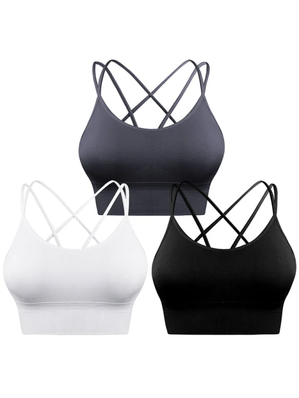 3Er Pack Damen Sport Bh Gepolstert Crisscross Yoga Bh Nahtlos Mittel Impact Fitness Activewear