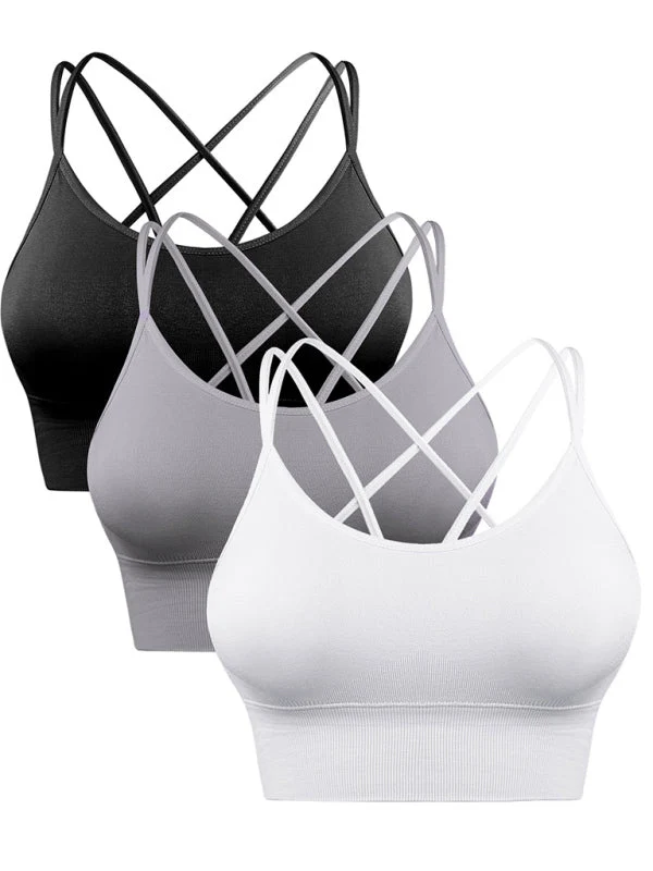 3Er Pack Damen Sport Bh Gepolstert Crisscross Yoga Bh Nahtlos Mittel Impact Fitness Activewear