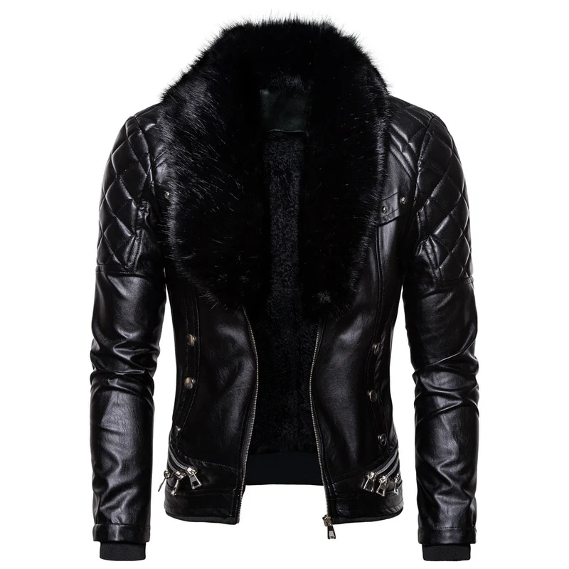 Herren Kunstlederjacke mit luxuriösem Fellkragen