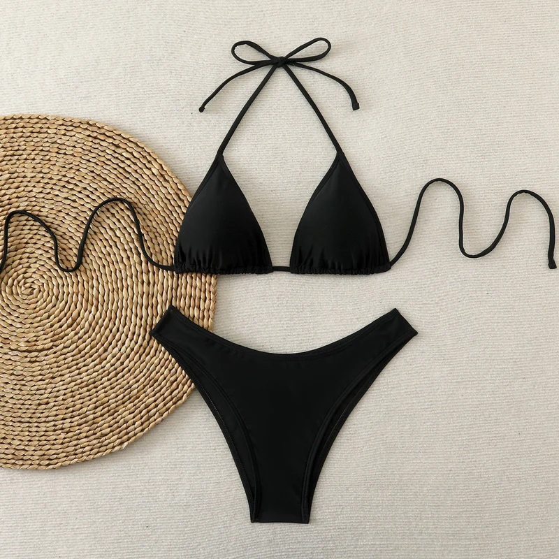 Damen Bikini-Set mit verstellbarem Triangel-Oberteil und hoch geschnittenen Bottoms