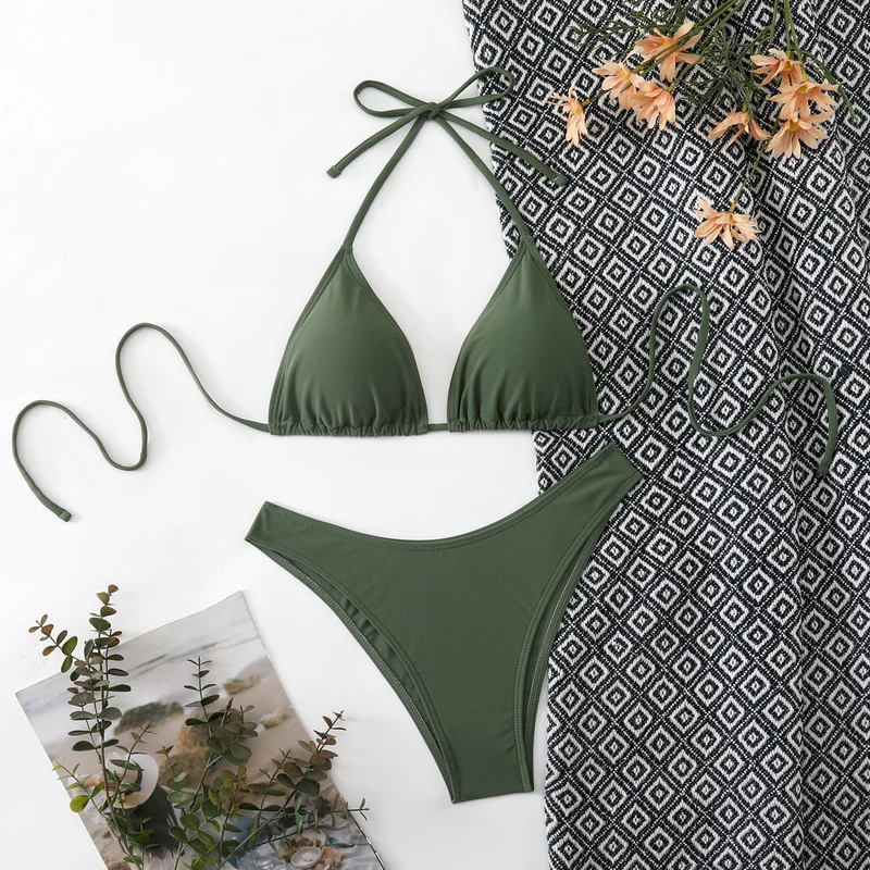 Damen Bikini-Set mit verstellbarem Triangel-Oberteil und hoch geschnittenen Bottoms