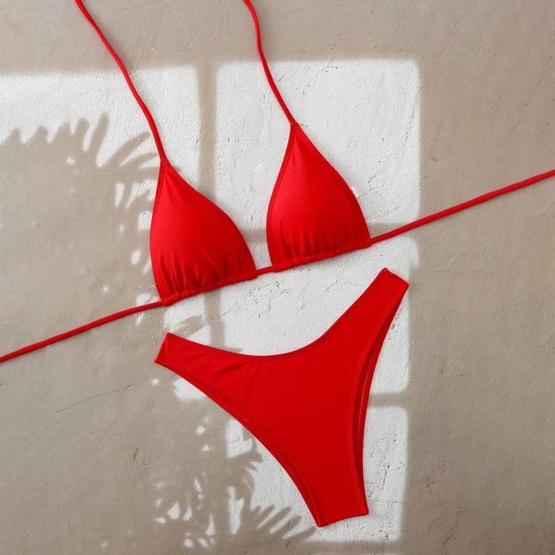 Damen Bikini-Set mit verstellbarem Triangel-Oberteil und hoch geschnittenen Bottoms