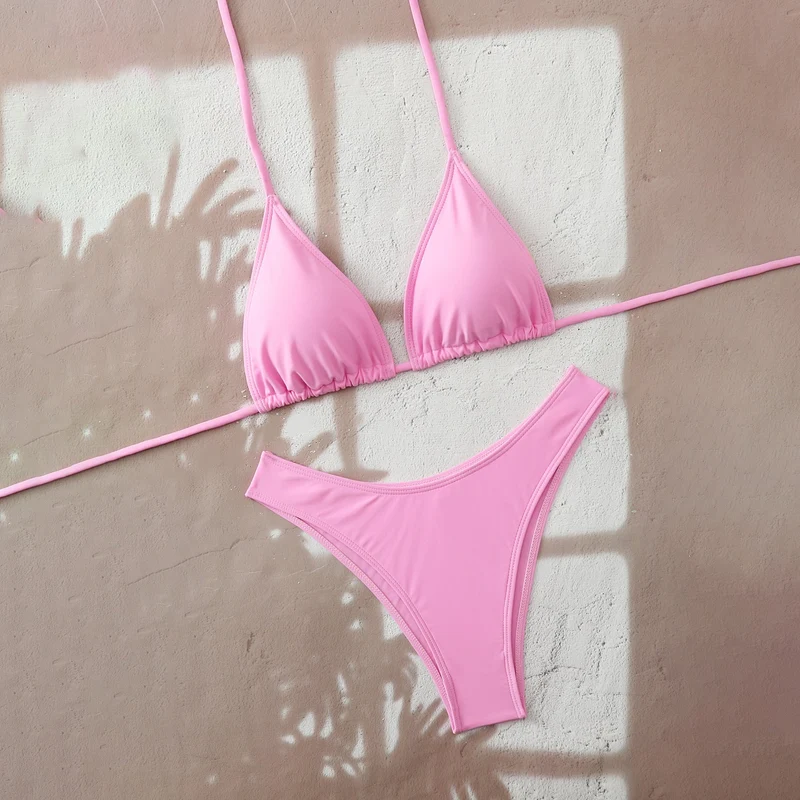 Damen Bikini-Set mit verstellbarem Triangel-Oberteil und hoch geschnittenen Bottoms