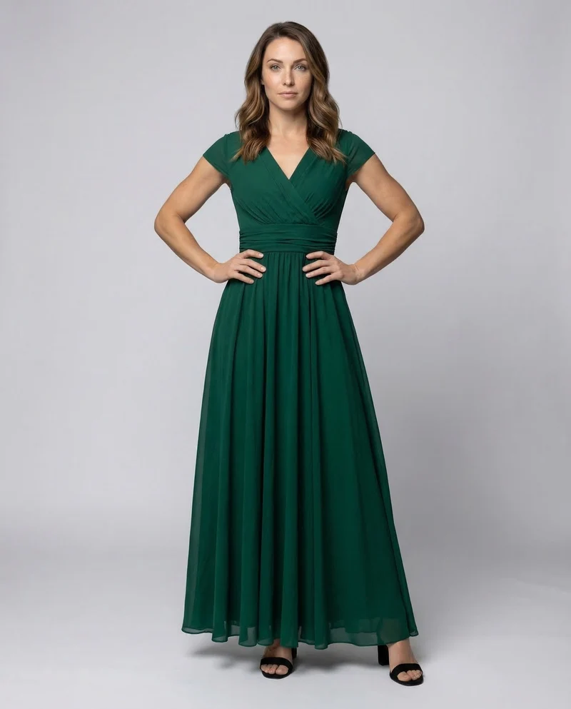Damen Abendkleid V-Ausschnitt Wickelbund