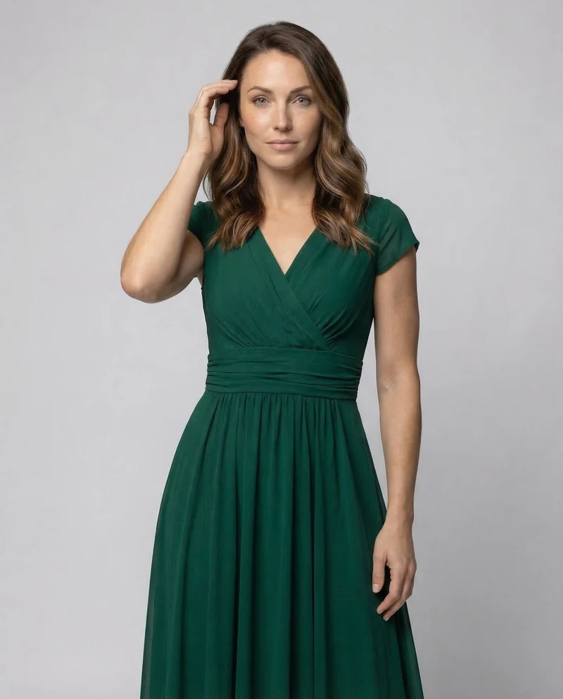 Damen Abendkleid V-Ausschnitt Wickelbund