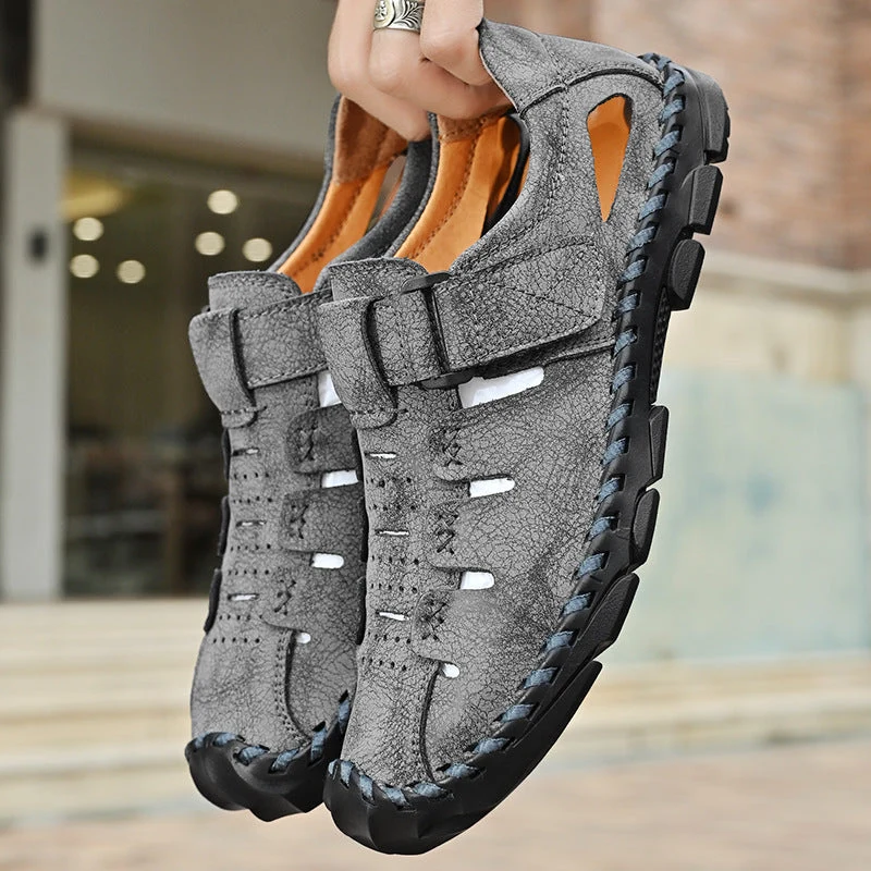 Herren Bequeme Leder-Sandalen mit verstellbarem Klettverschluss