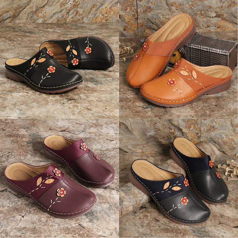 Damen Clogs mit floralem Applikationsdesign und rutschfester Sohle