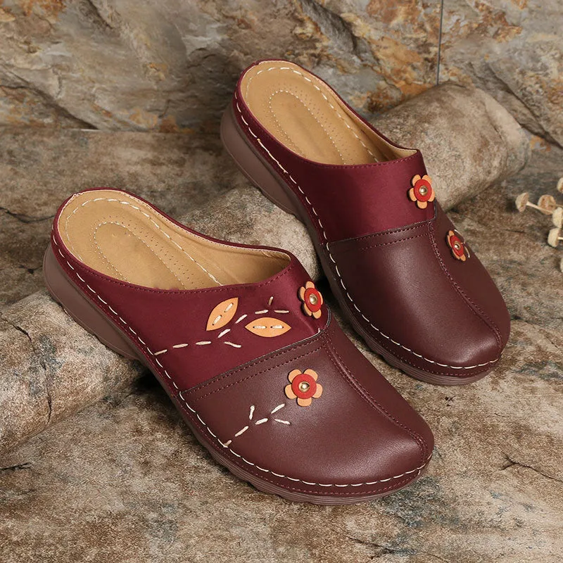 Damen Clogs mit floralem Applikationsdesign und rutschfester Sohle