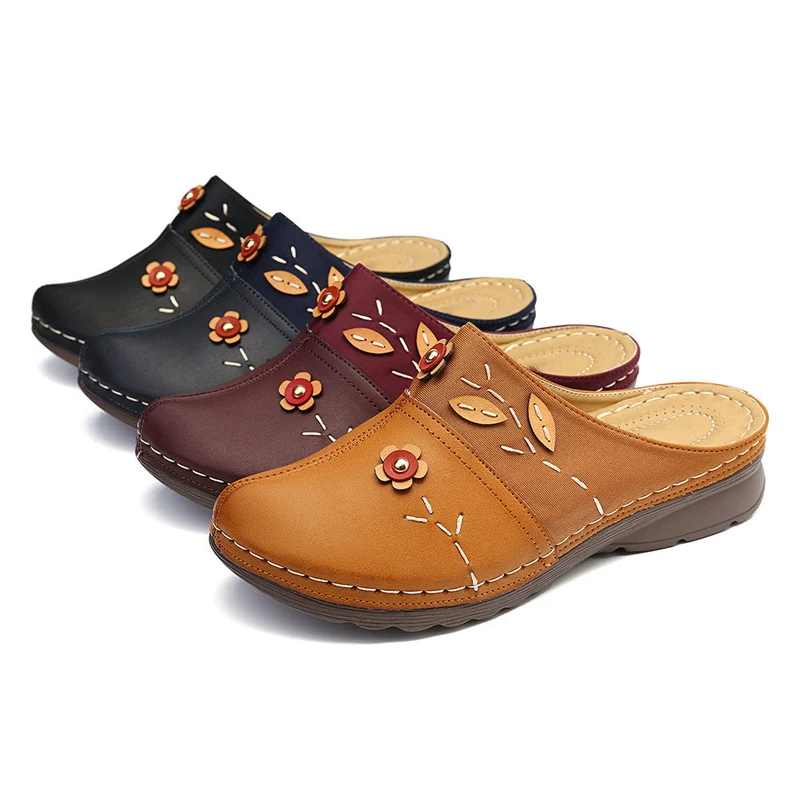 Damen Clogs mit floralem Applikationsdesign und rutschfester Sohle